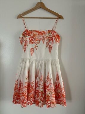 H&M Zimmerman-inspired White Dress with Orange Floral Print Sleeveless Sundress